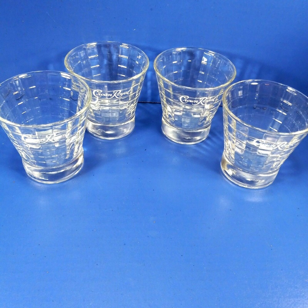 Crown Royal Bar Glasses Windowpane Optic Square Design Qty 4